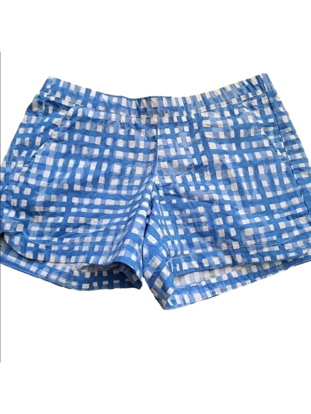 LILY PULITZER blue gingham big check shorts cotton spandex comfy elastic waist S